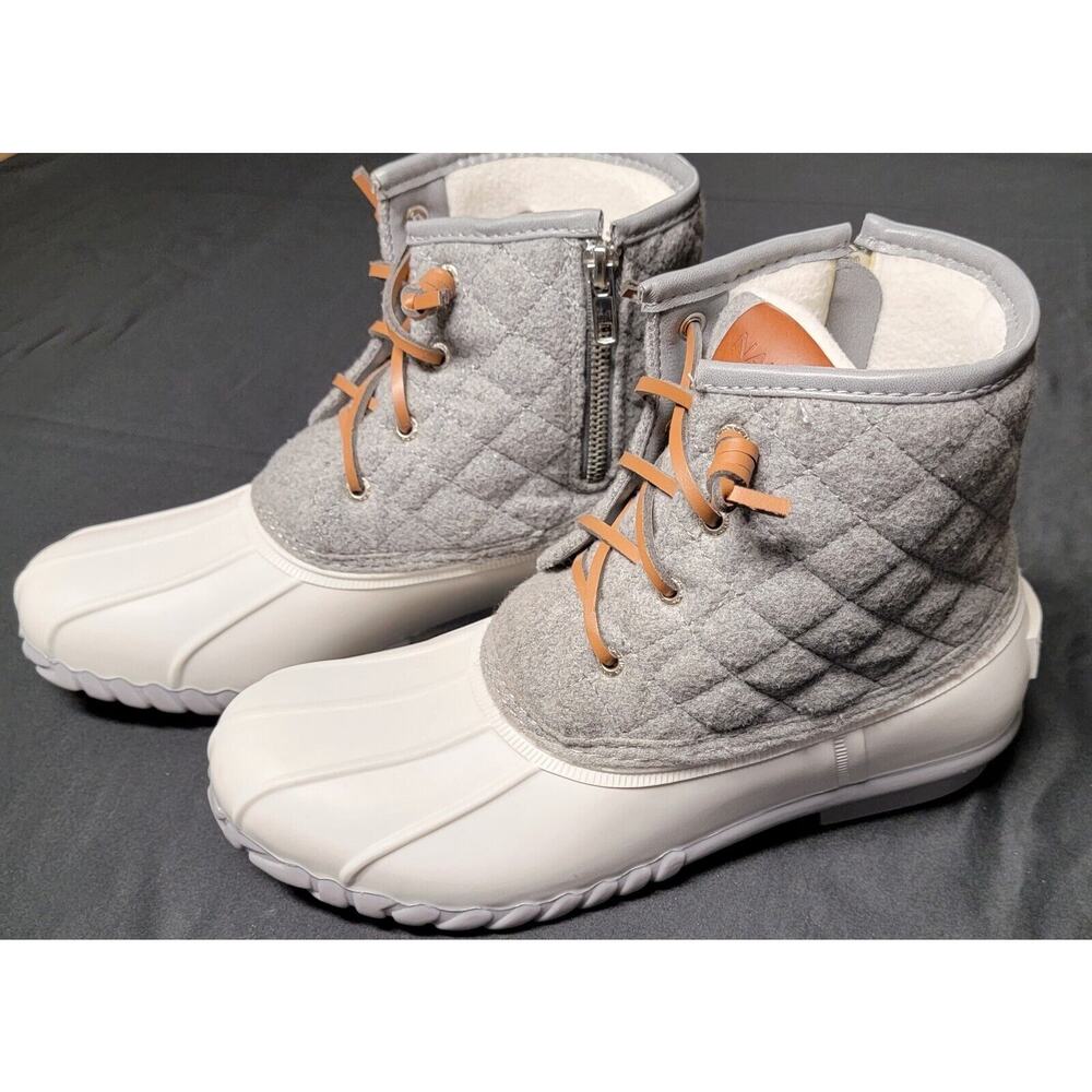 Nautica Women 9 Rubber Wooley Duck Boots White Zip Gray Quilted Upper Rain Snow